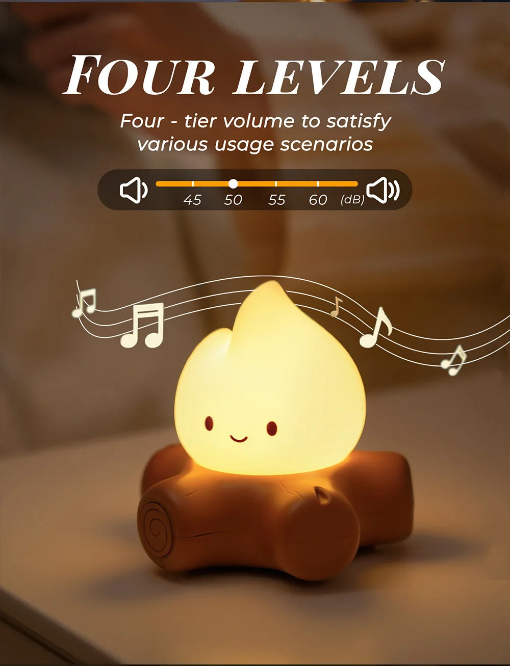 Campfire Night Light with White Noise | LED Desk Lamp for Kids | Creative Room Decoration | Christmas & Birthday Gift