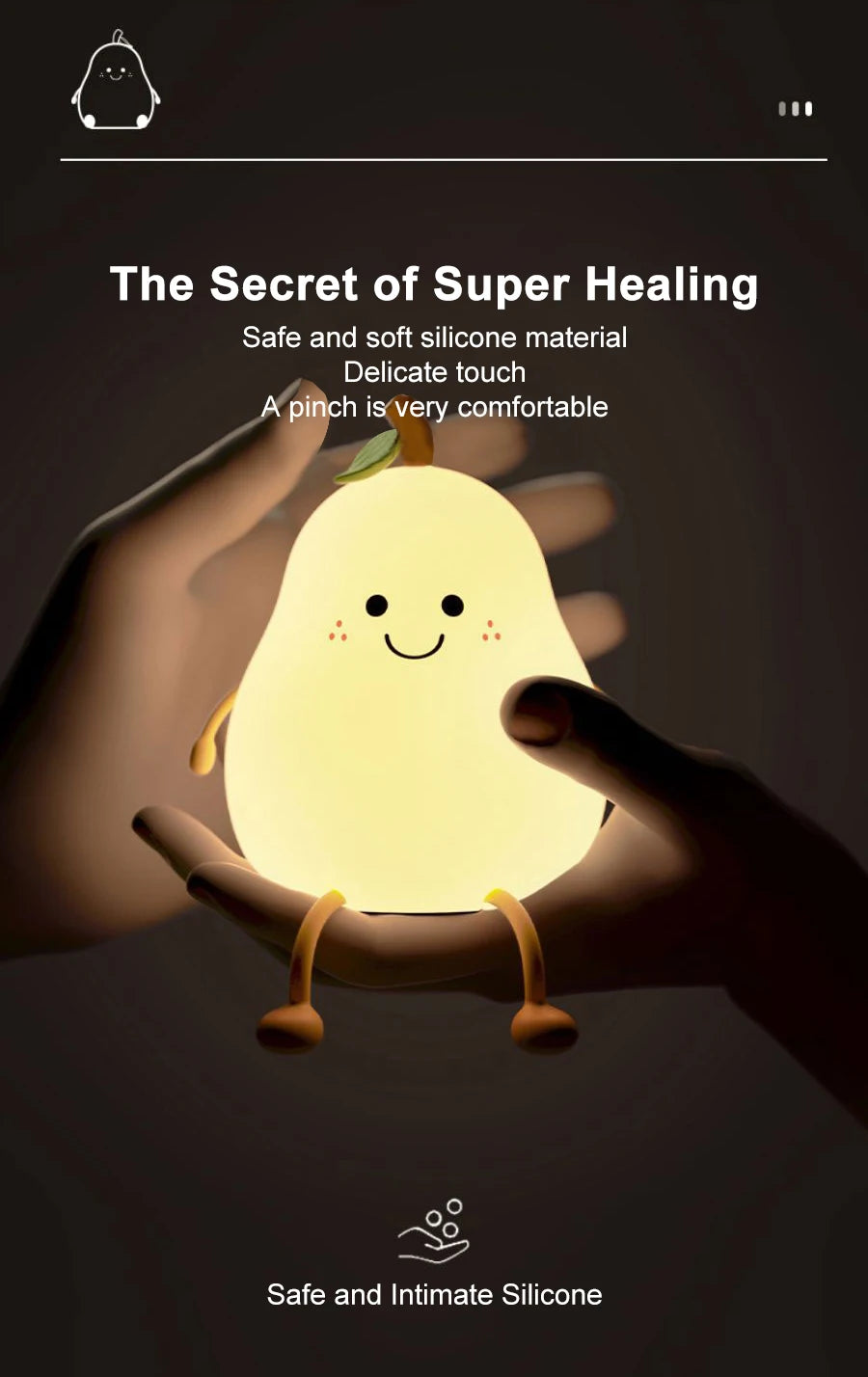 Pear Night Light | Rechargeable Touch-Control LED Lamp with 7 Color Modes – Cute and Adjustable for Kids, Bedroom, or Nursery