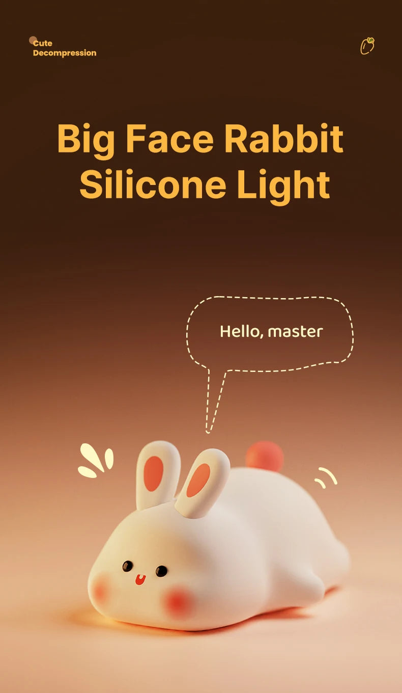 Cute Big Face Rabbit Night Light – Soft Silicone Touch Lamp for Kids & Bedroom Decor
