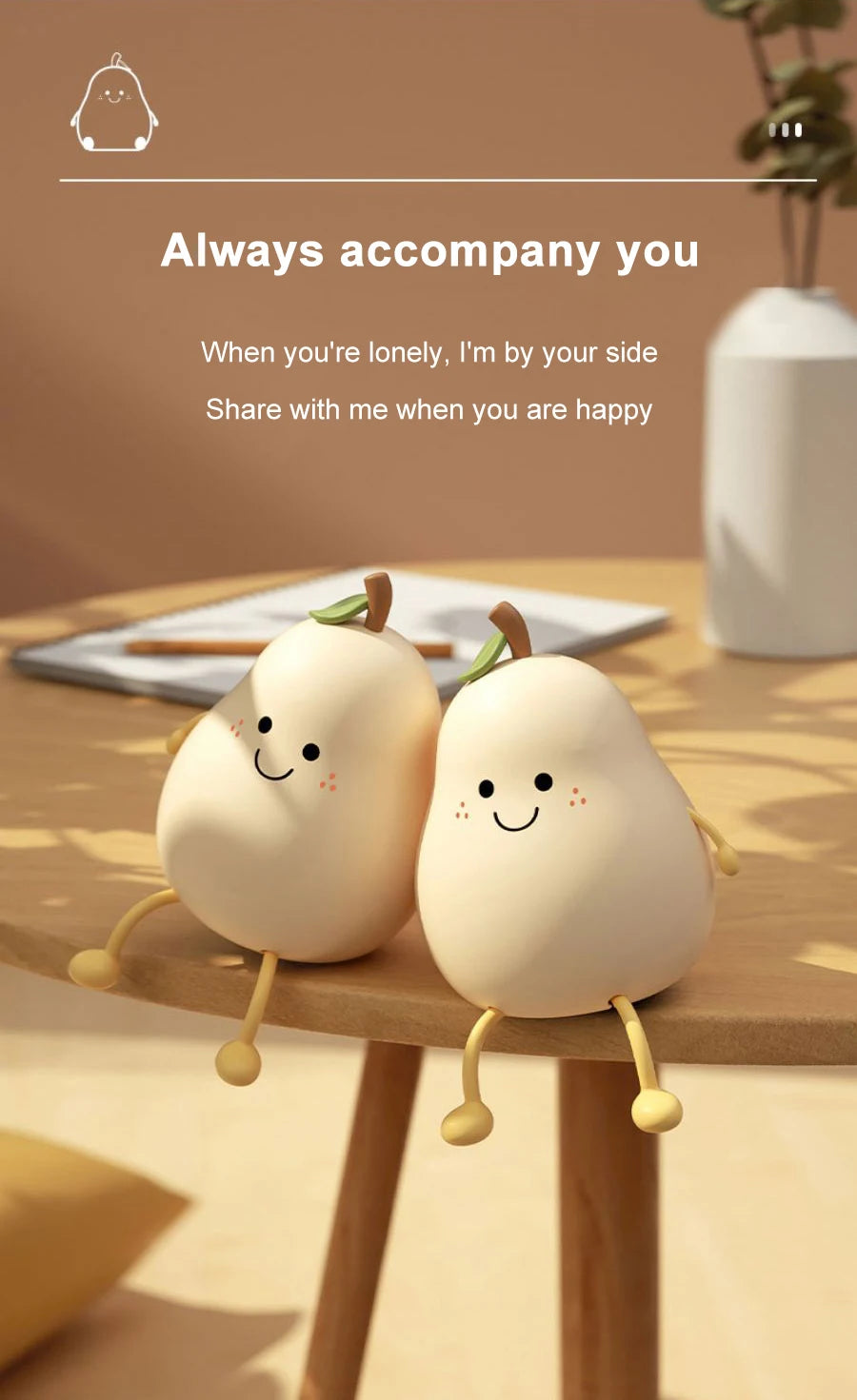 Pear Night Light | Rechargeable Touch-Control LED Lamp with 7 Color Modes – Cute and Adjustable for Kids, Bedroom, or Nursery