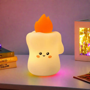 Flameless candle lamp with colorful glow for cozy room ambience