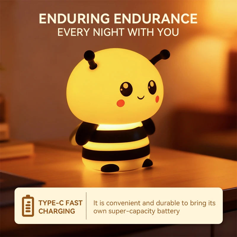 Bee night light with colorful glow option for a cozy bedroom
