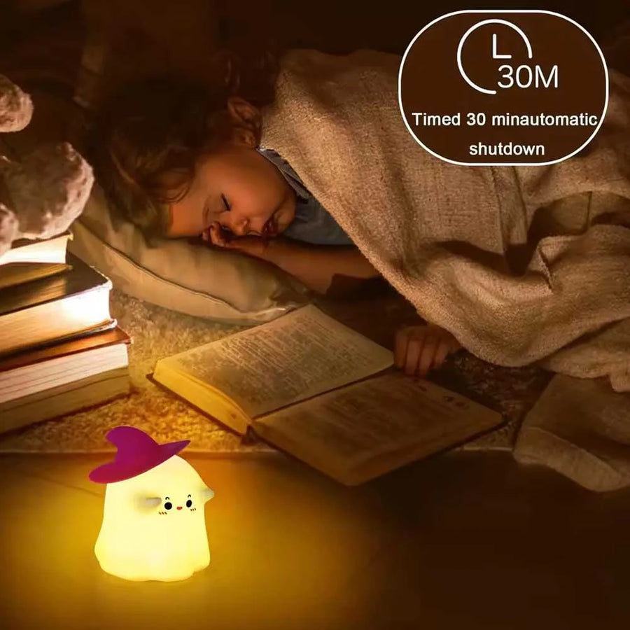 Cute Ghost Silicone Night Light – Tap-to-Turn-On Bedside Lamp