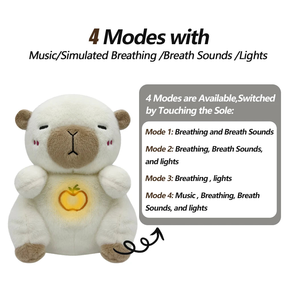 Breathing Bear Capybara Bunny Elephant Plush Doll Stuffed Toy Kids Soothing Music Sound and Light for Baby Sleeping Companion