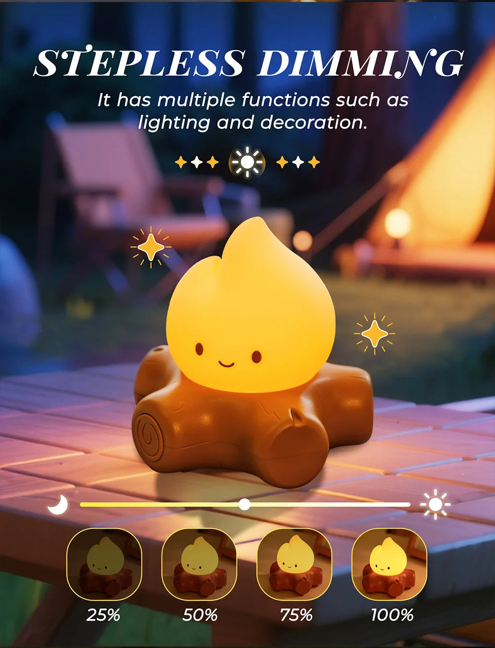 Campfire Night Light with White Noise | LED Desk Lamp for Kids | Creative Room Decoration | Christmas & Birthday Gift