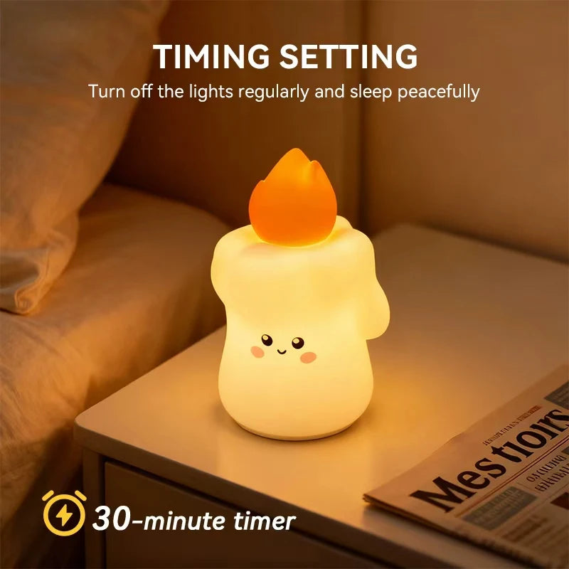 Flameless candle night light with warm glow as cozy bedroom decor