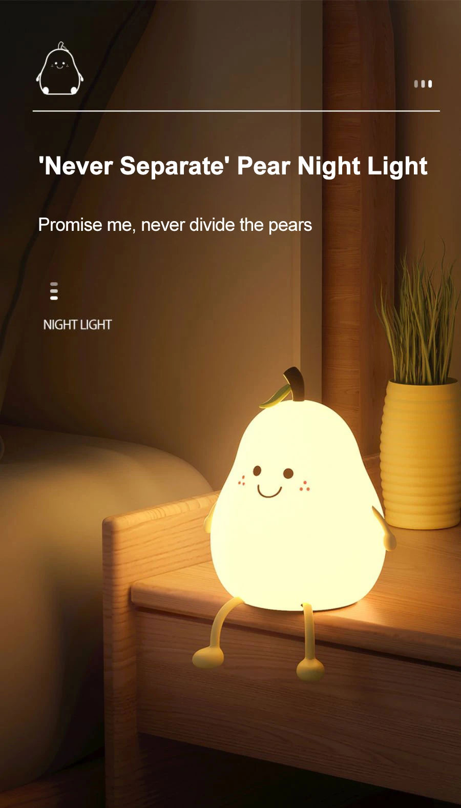 Pear Night Light | Rechargeable Touch-Control LED Lamp with 7 Color Modes – Cute and Adjustable for Kids, Bedroom, or Nursery