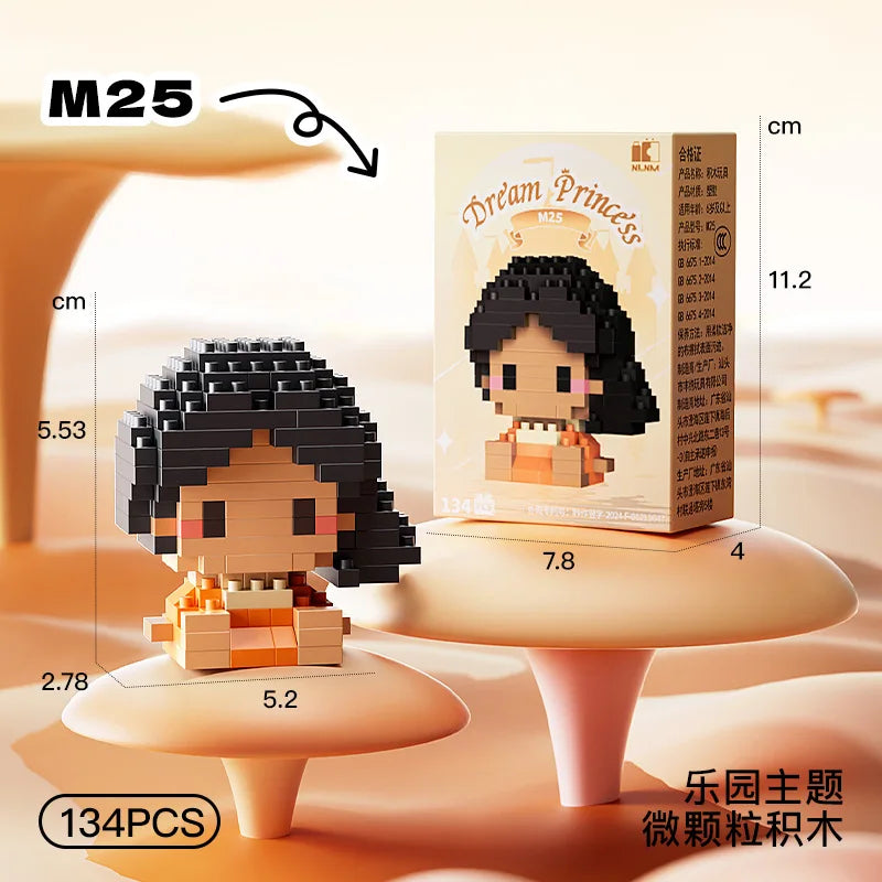 Disney Princess Series Building Blocks Snow White Belle Animal Model Small Particles Assembled DIY Puzzle Kids Birthday Gifts