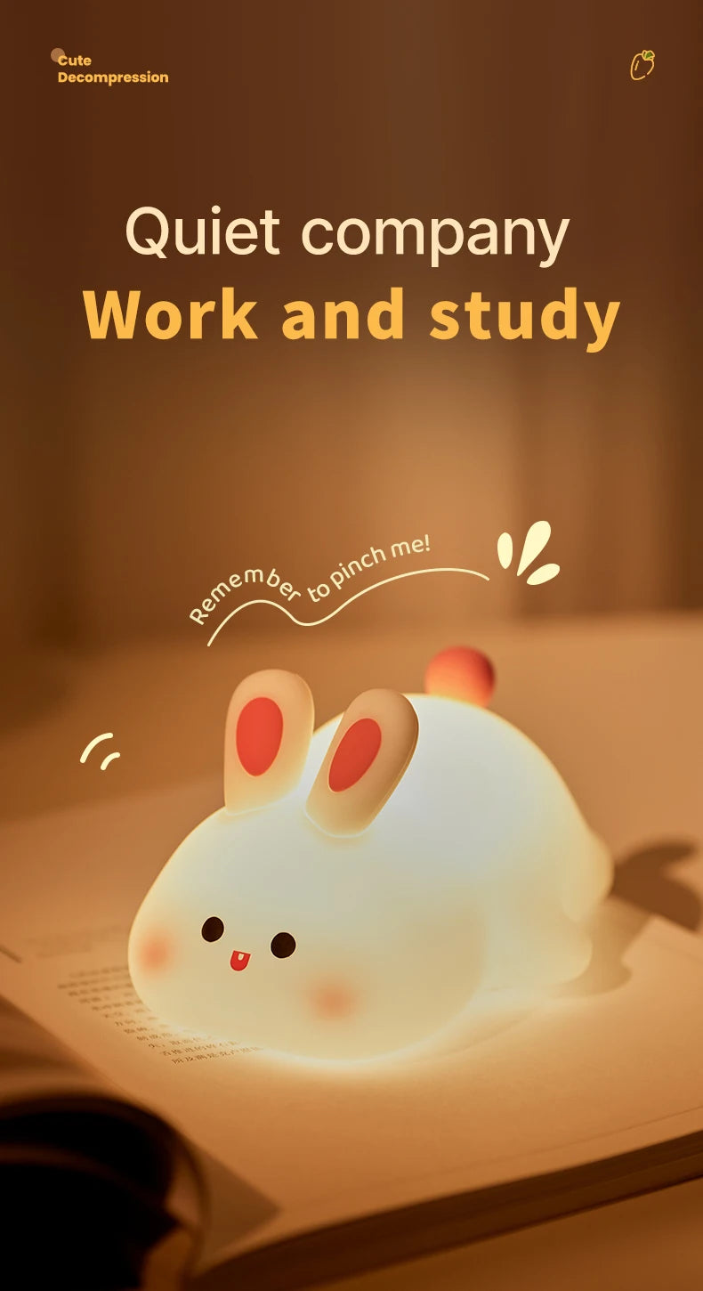 Cute Big Face Rabbit Night Light – Soft Silicone Touch Lamp for Kids & Bedroom Decor
