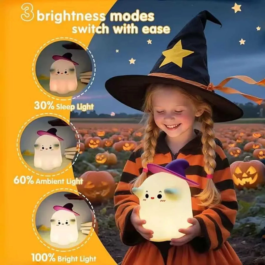 Cute Ghost Silicone Night Light – Tap-to-Turn-On Bedside Lamp