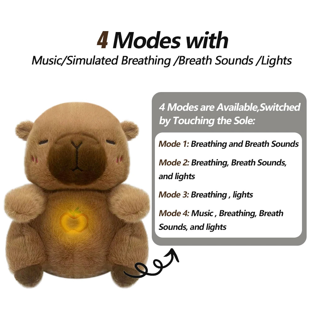 Breathing Bear Capybara Bunny Elephant Plush Doll Stuffed Toy Kids Soothing Music Sound and Light for Baby Sleeping Companion