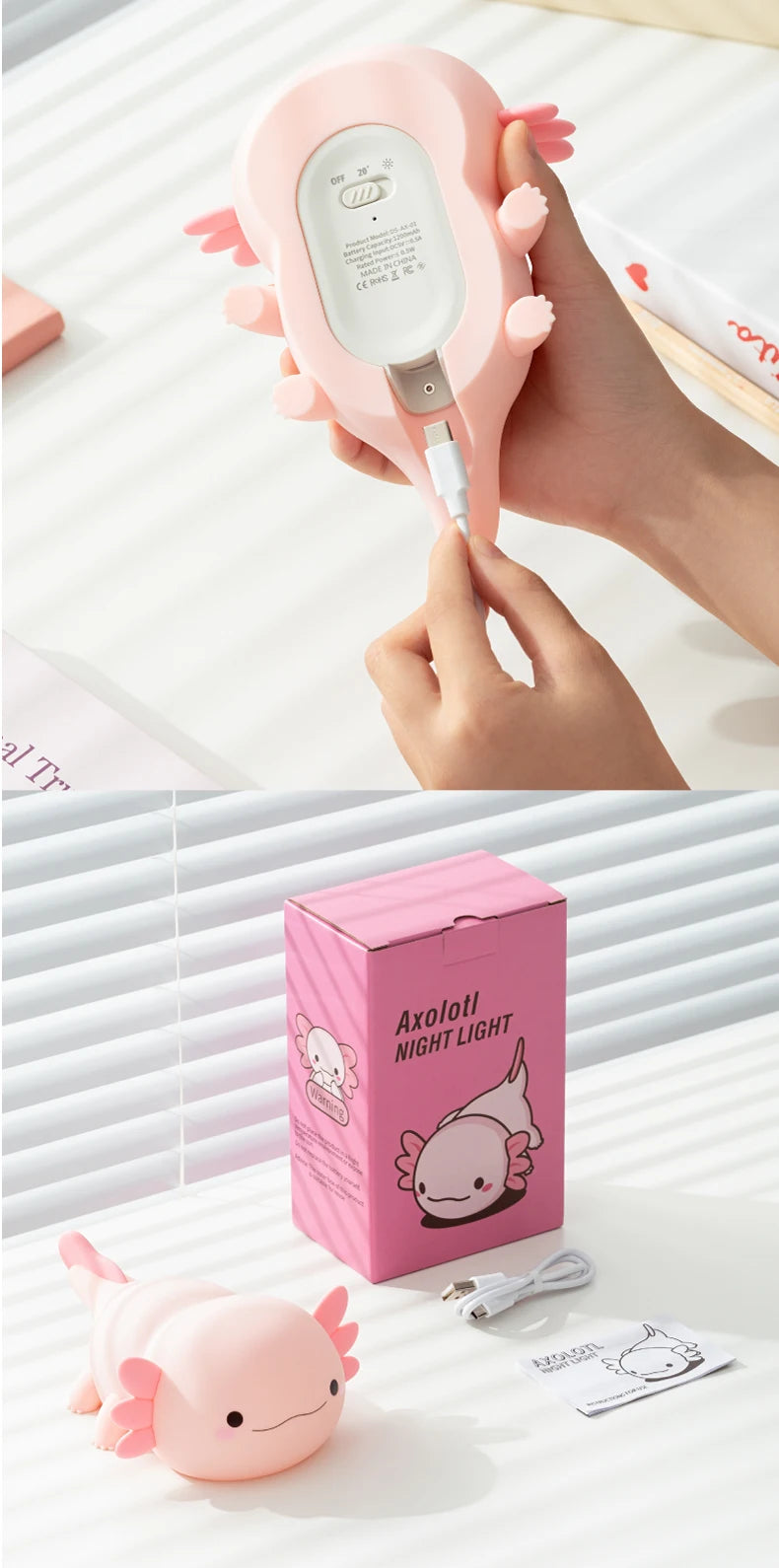 Valentine'S Day Axolotl Silicone Nursery Sleeping Lamp Touch Control Nightlights Gifts USB Rechargeable Table Lamp for Children