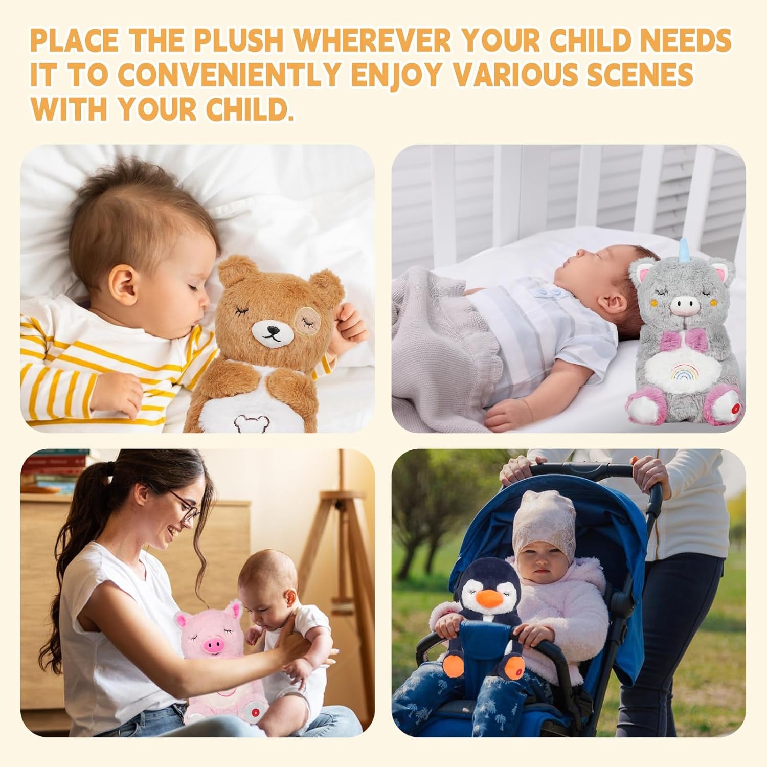 Breathing Bear Plush for Kids Gift, Soothing Stuffed Animal with Realistic Breathing Motion and Lights Music (Brown) and friends