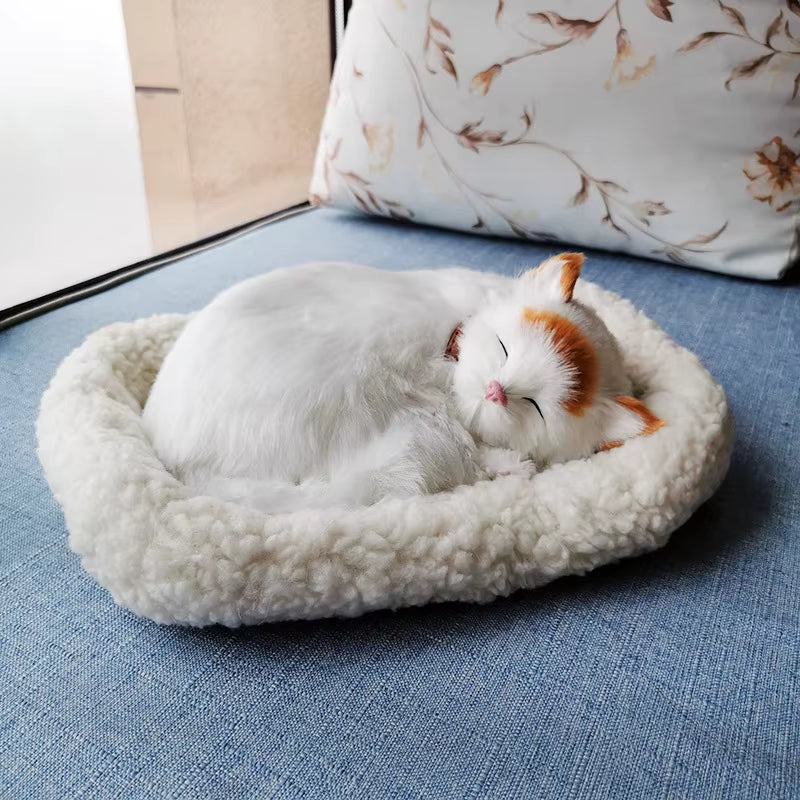 Simulation Breathing Cat Handicraft Realistic Plush Sleeping Dog Home Decor Crafts Car Interior Ornaments Photography Props