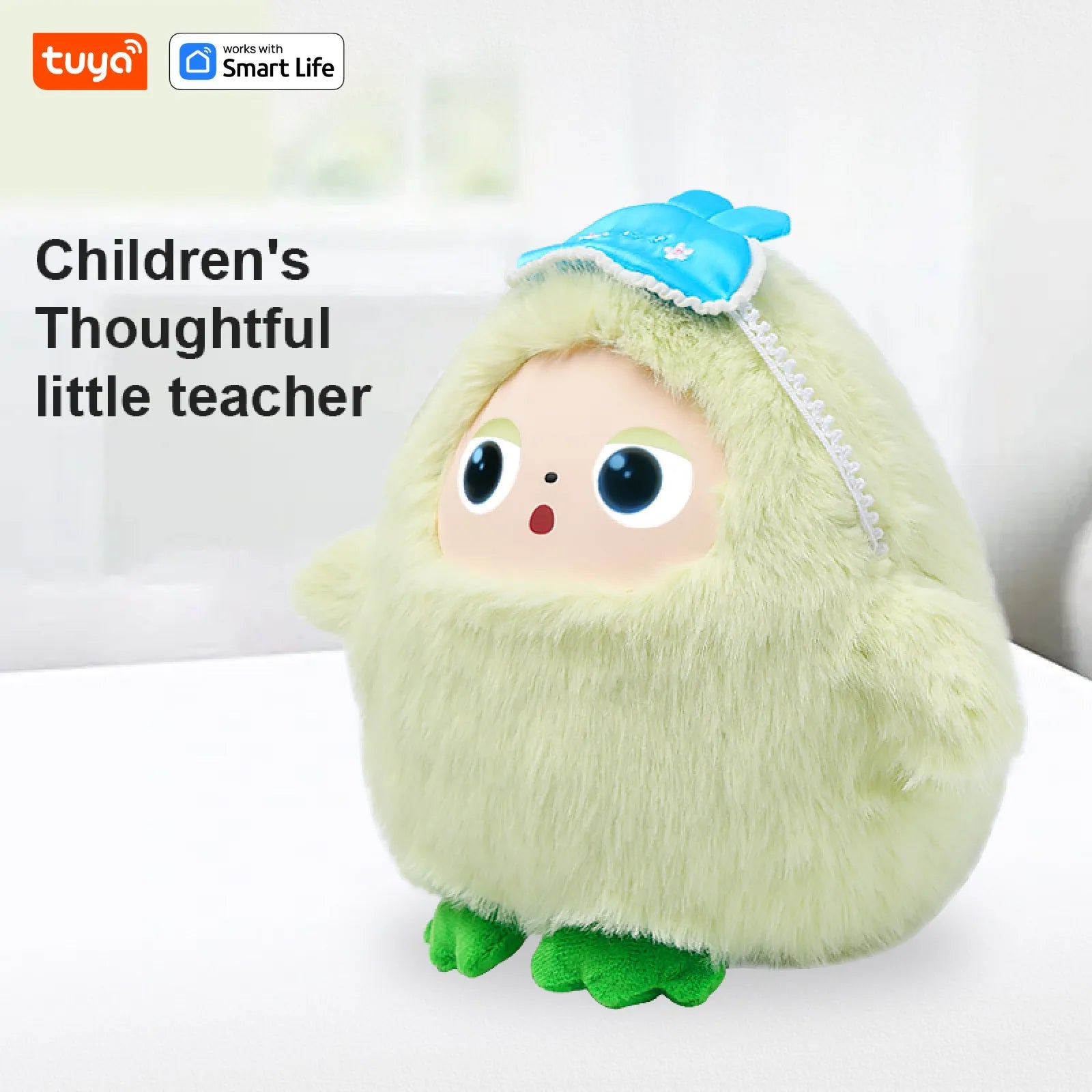 AI plush toy green variant designed as a thoughtful learning companion for children with interactive and educational features