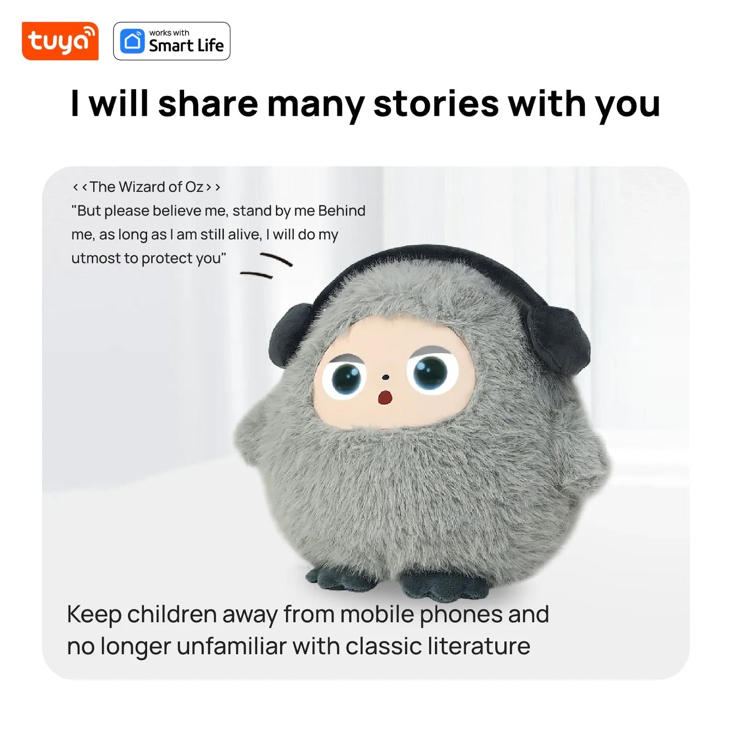 AI plush toy interactive companion sharing stories to support learning, imagination, and emotional development for kids