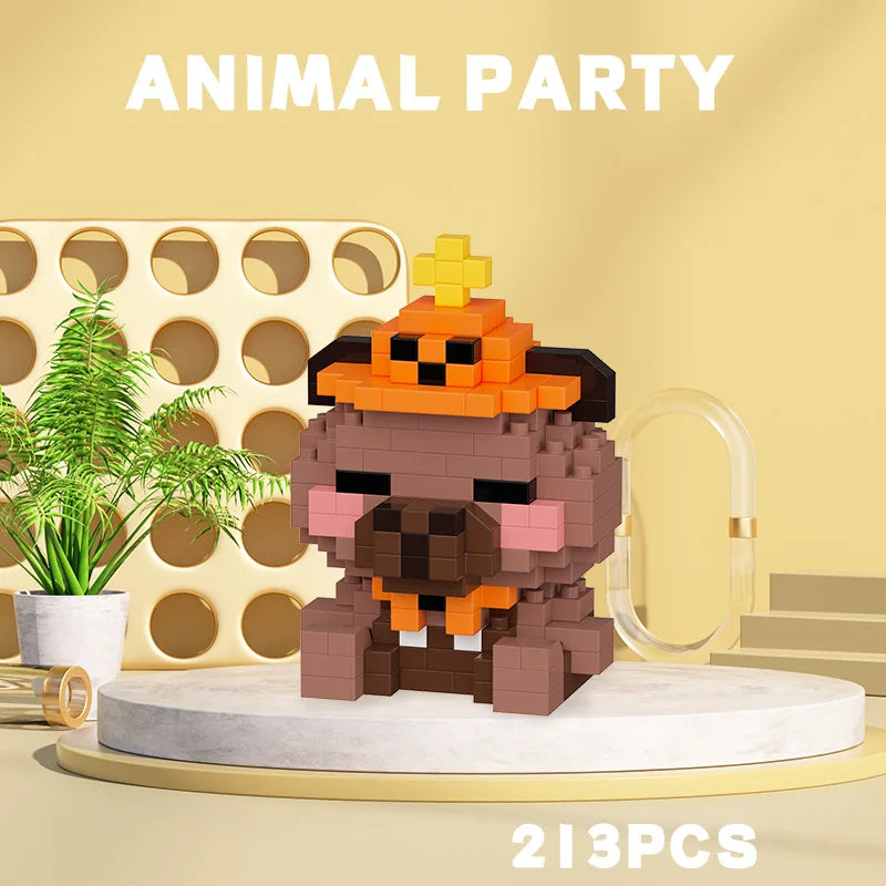 Cute bear animal building block toy wearing Halloween hat, mini collectible puzzle figure for kids with 213 pieces