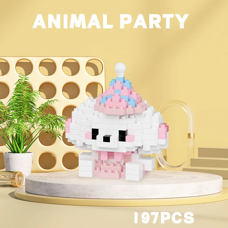 Cute bunny animal building block toy with pastel colors, mini collectible puzzle figure for kids with 197 pieces