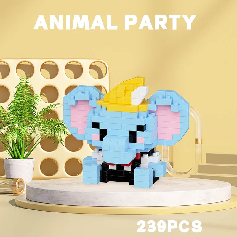 Cute elephant animal building block toy with hat, mini collectible puzzle figure for kids with 239 pieces