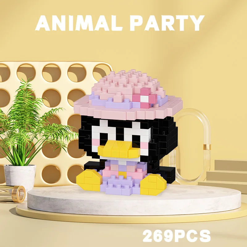 Cute penguin animal building block toy with hat, mini collectible puzzle figure for kids with 269 pieces