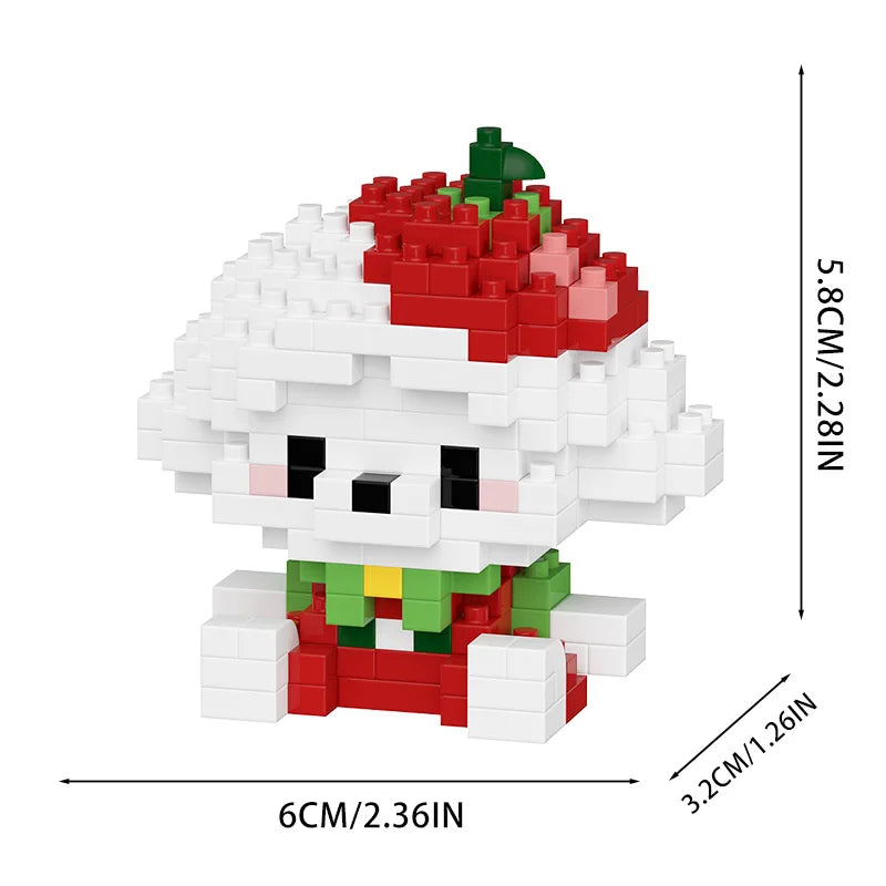 Mini animal building block toy with size dimensions shown, small collectible kids puzzle figure for play and display