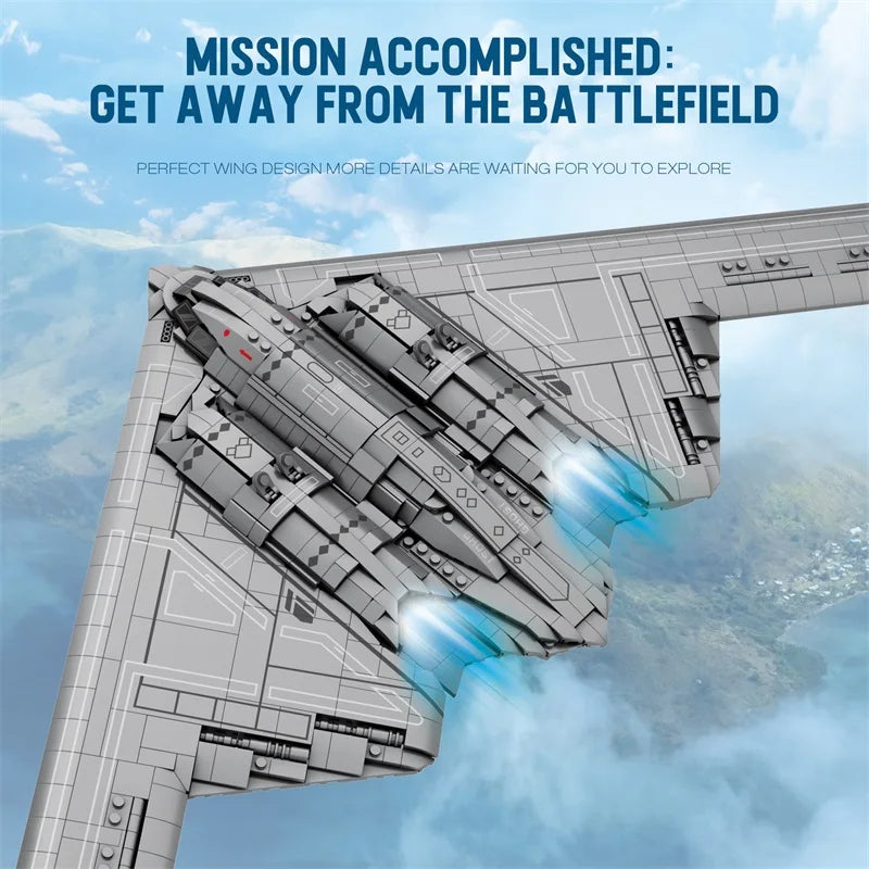 Angled view of the B-2 stealth bomber brick model highlighting its shape