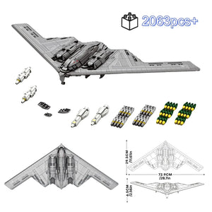 Top view of the B-2 stealth bomber brick model showing wing design