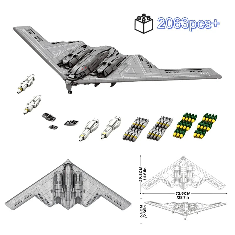 Top view of the B-2 stealth bomber brick model showing wing design