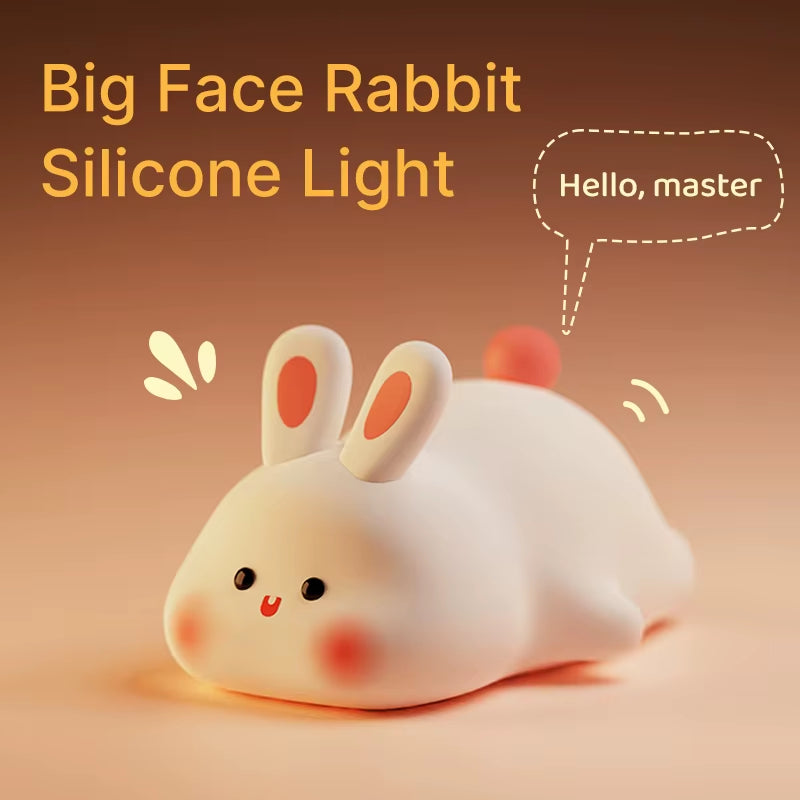Cute big face rabbit night light made from soft silicone