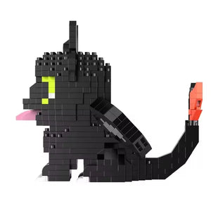 Side view of a black dragon micro building block figure