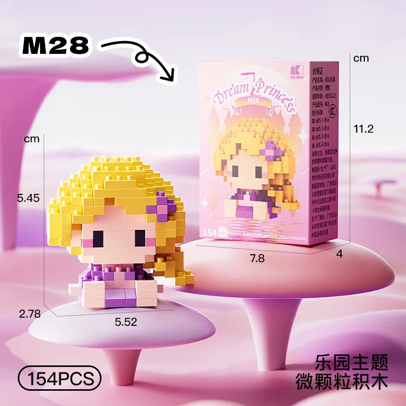 cute blonde princess building block figure with pink background mini collectible toy for kids gift