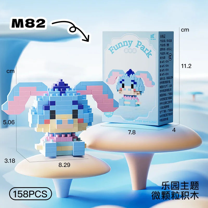cute blue elephant building block figure with large ears and display box mini collectible toy for kids gift