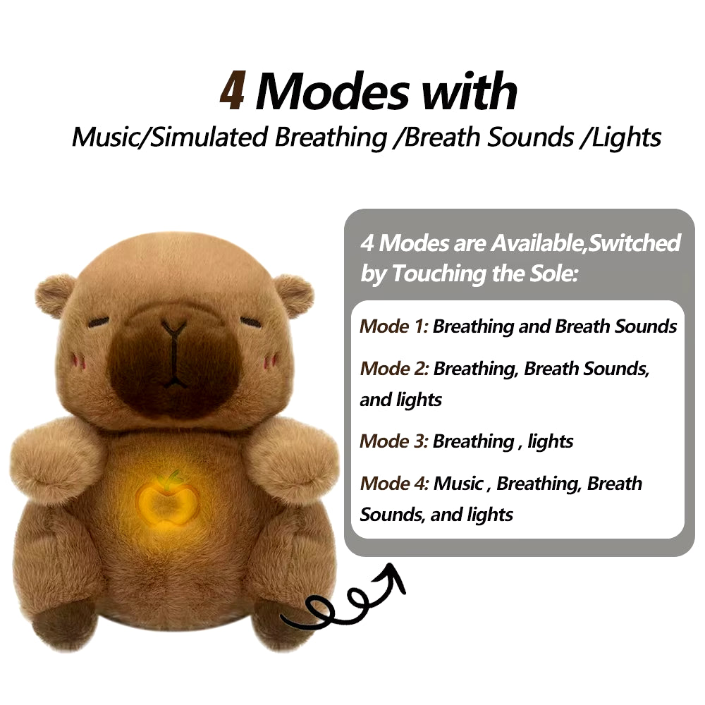 Brown capybara breathing plush sleep companion with four modes