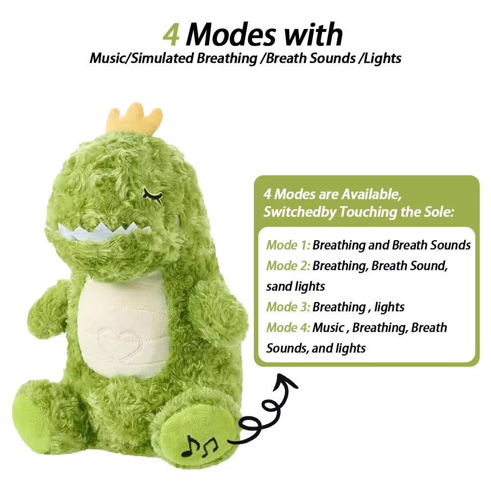 Green dinosaur breathing plush with glowing sleep feature