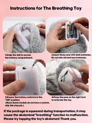Instruction guide for using the breathing elephant plush toy