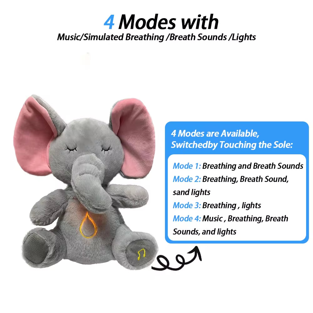 Specifications display for breathing elephant plush with four modes