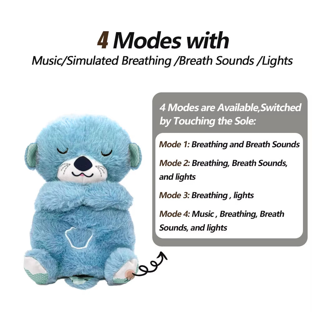Blue breathing otter plush toy with calming modes, gentle breathing motion, soothing sounds and soft night light