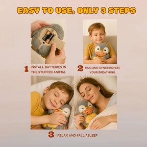 How to use the Breathing Penguin Plush in 3 simple steps—just press, cuddle, and relax for anxiety and sleep relief.