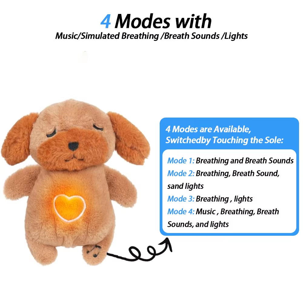 Breathing puppy plush toy with soothing breathing motion