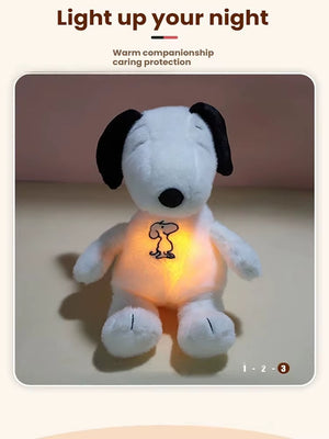 Breathing Snoopy plush showing gentle breathing motion for calming sleep