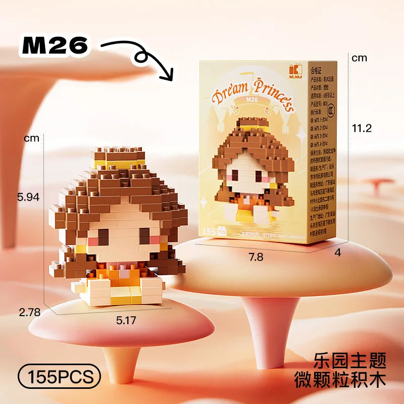 cute brown hair princess building block figure with display box mini collectible toy for kids gift