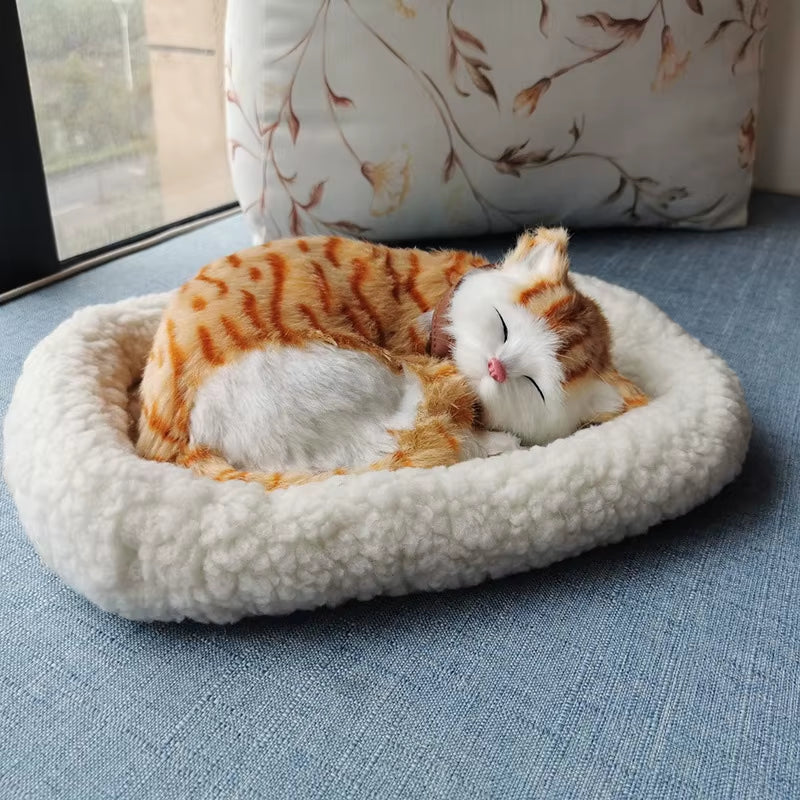 Simulation Breathing Cat Handicraft Realistic Plush Sleeping Dog Home Decor Crafts Car Interior Ornaments Photography Props