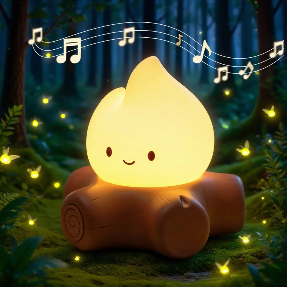Campfire LED lamp creating a cozy nighttime atmosphere