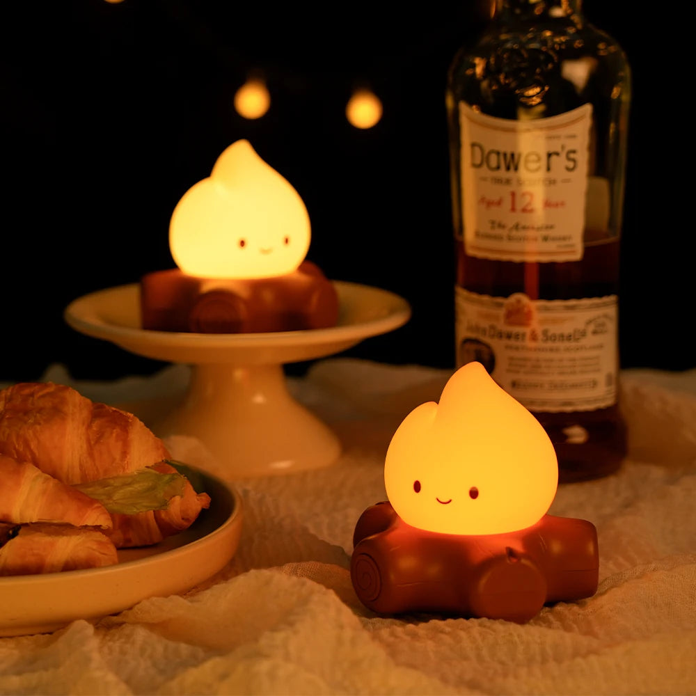 Campfire LED lamp creating a cozy nighttime atmosphere