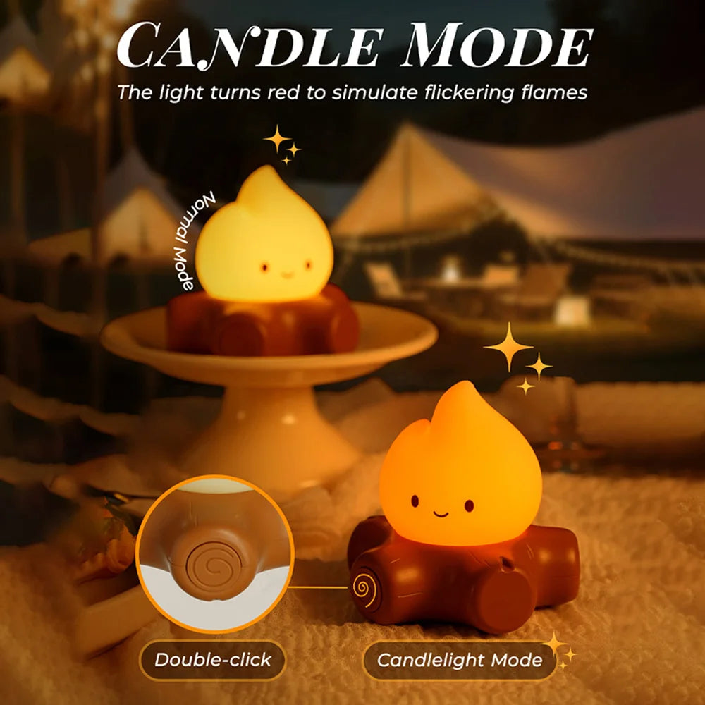 Detailed view of the campfire LED night lamp design