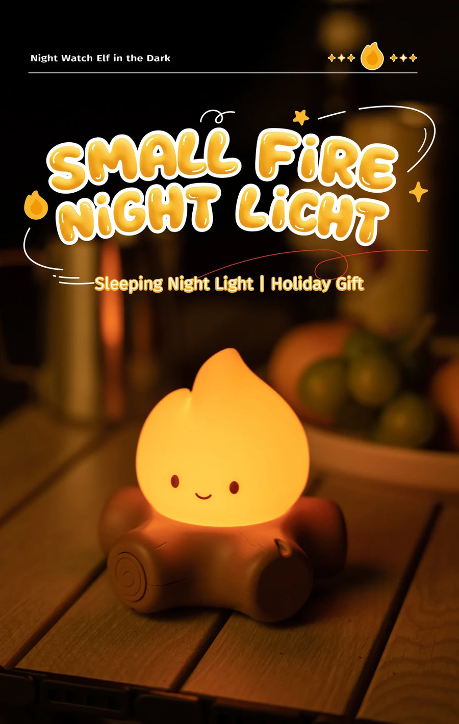 Campfire night light LED lamp glowing like a small cozy fire