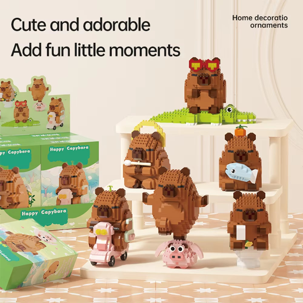 Close-up of tiny diamond bricks forming the cute capybara’s face and body