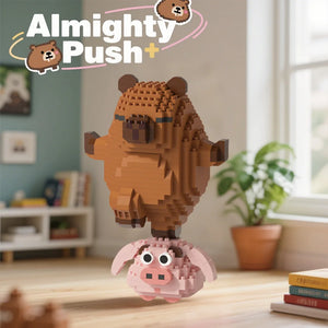 Front view of a cute capybara brick model looking very relaxed and adorable