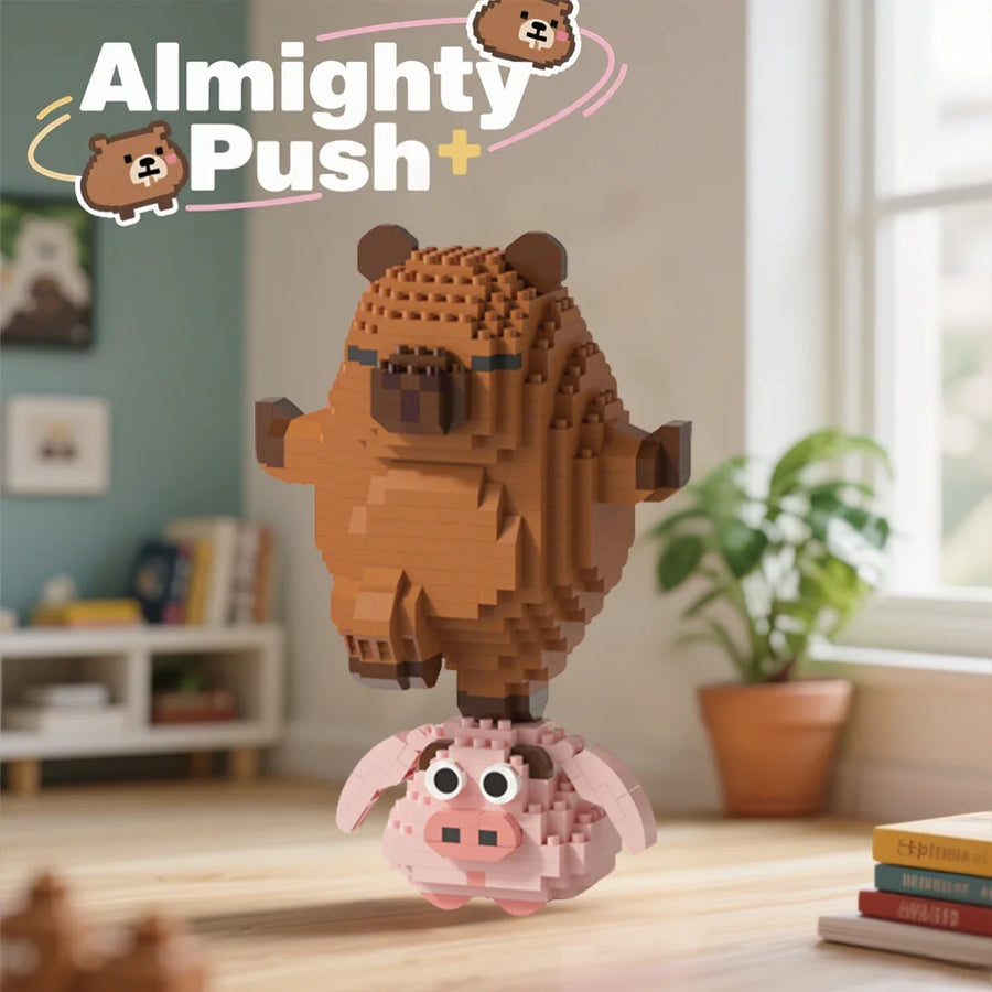 Front view of a cute capybara brick model looking very relaxed and adorable