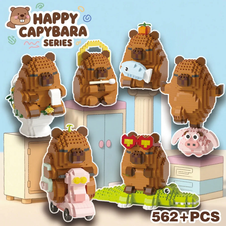 Side view of a capybara made from colorful mini building blocks